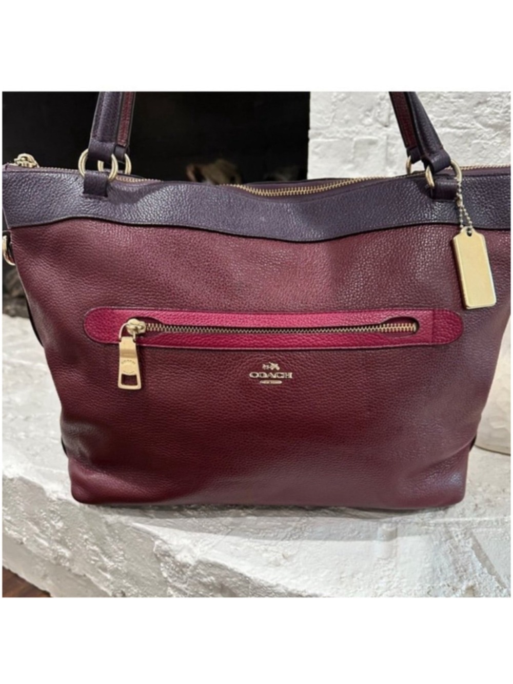 Coach Tyler Colorblock Pebble Leather Tote Bag with Gold Hardware F57210 - Picture 3 of 16